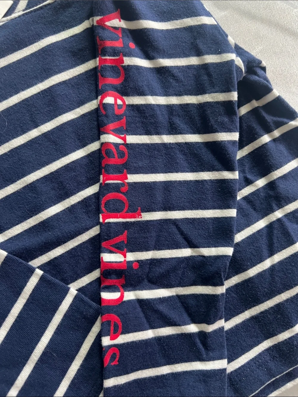 Vineyard Vines Navy & White Striped Long-Sleeve Tee with Pink Logo Print